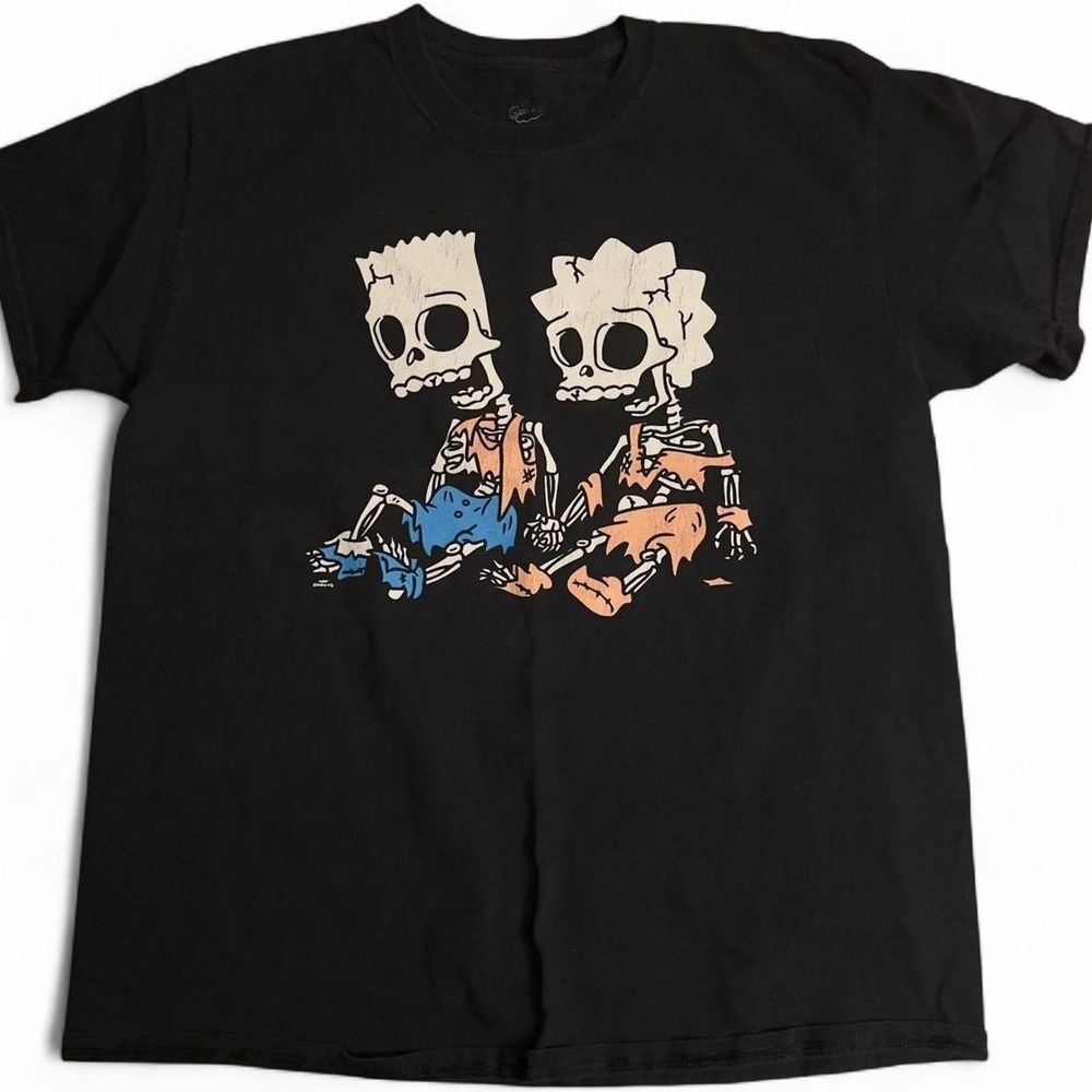 The Simpsons Bart Lisa Skeleton Halloween Graphic Tee Black‎ Cotton Mens Large